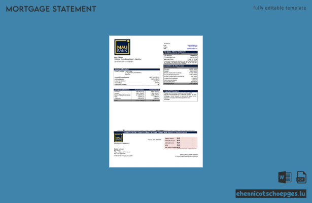 Mauritius MauBank Limited Hypothekenabrechnung – Beispiel-Word- und PDF-Vorschau